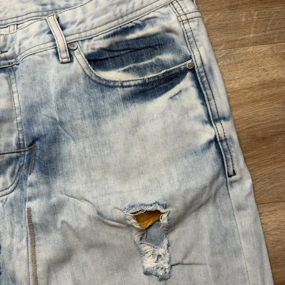 Diesel Belther Jeans Men‎ 38x34 Blue Slim Tapered Acid Wash Destroyed 3D Finish